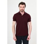 MCR Düz Slim Fit Polo Yaka Metal Düğmeli %100 Pamuk Kısa Kol Erkek T-Shirt - Bordo