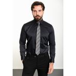 Mcr Düz Slim Fit Saten Klasik Erkek Gömlek Siyah - 37920.19Y