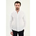 MCR Düz Slim Fit Uzun Kollu %100 Pamuk Erkek Gömlek - Beyaz - 2XL