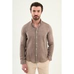 MCR Düz Slim Fit Uzun Kollu %100 Pamuk Erkek Gömlek - Kahverengi - XL