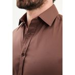 MCR Düz Slim Fit Uzun Kollu Erkek Gömlek - Kahverengi