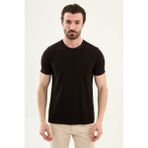 MCR Düz Slim Fit Yaka Detaylı Bisiklet Yaka Erkek T-Shirt - Kahverengi