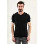 MCR Düz Slim Fit Yaka Detaylı Bisiklet Yaka Erkek T-Shirt - Siyah
