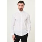 MCR Düz Slim Fit Yaka Iğneli Erkek Gömlek - Beyaz - 2XL