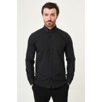 MCR Düz Slim Fit Yaka Iğneli Erkek Gömlek - Siyah - 2XL
