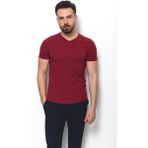 MCR Düz Super Slim Fit V Yaka Basic Erkek T-Shirt - Bordo - 2XL