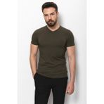 MCR Düz Super Slim Fit V Yaka Basic Erkek T-Shirt - Haki - XL