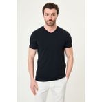 MCR Düz Super Slim Fit V Yaka Basic Erkek T-Shirt - Koyu Lacivert