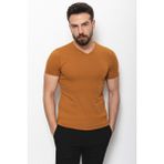 MCR Düz Super Slim Fit V Yaka Basic Erkek T-Shirt - XL - Kamel
