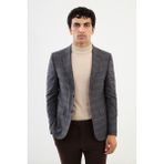 MCR Ekoseli Lacivert Kamel Slim Fit Mono Yaka Klasik Yün Erkek Ceket - 48 - Lacivert - Camel