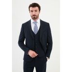 MCR Ekoseli Lacivert Slim Fit Mono Yaka Klasik Yün Erkek Takım Elbise - 54 - 6 Drop