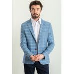 MCR Ekoseli Saks Rengi Slim Fit Mono Yaka Erkek Ceket - 50