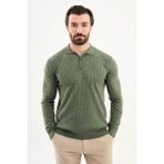 MCR Fitilli Slim Fit Polo Yaka Erkek Triko Kazak - Açık Yeşil - 2XL