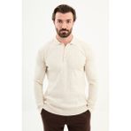 MCR Fitilli Slim Fit Polo Yaka Erkek Triko Kazak - Bej - XL