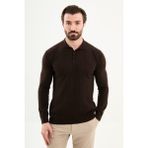 MCR Fitilli Slim Fit Polo Yaka Erkek Triko Kazak - Kahverengi