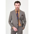 MCR Ince Çizgili Slim Fit Geniş Yaka Premium Yün Erkek Takım Elbise - Kahverengi - 6 Drop - 50