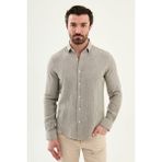 MCR Ince Çizgili Slim Fit Uzun Kollu %100 Pamuk Erkek Gömlek - Kahverengi