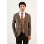 MCR Kahverengi Mono Yaka Takım Elbise Slim Fit Erkekler İçin Şık Tasarım - 56 - 6 Drop