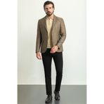 Mcr Kareli Slim Fit Mono Yaka Keten Erkek Ceket Kahve - 40300.23Y