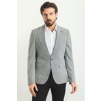 Mcr Kareli Slim Fit Mono Yaka Keten Erkek Ceket Lacivert-ekru - 40291.23y