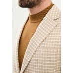 MCR Kareli Slim Fit Mono Yaka Torba Cep Erkek Ceket - 52 - Bej