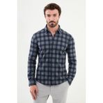 MCR Kareli Slim Fit Yün Erkek Gömlek - Lacivert - Gri - XL
