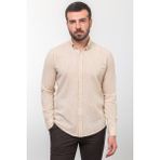 MCR Kırçıllı Bej Slim Fit Uzun Kollu Erkek Gömlek - Bej - Ekru
