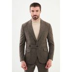 MCR Kırçıllı Kahverengi Slim Fit Kemer Detaylı Geniş Yaka Yün Erkek Takım Elbise - 52 - 6 Drop