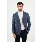 MCR Kırçıllı Lacivert Slim Fit Mono Yaka Klasik Yün Erkek Ceket - 54