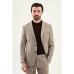 MCR Kırçıllı Slim Fit Mono Yaka Keten Erkek Ceket - 52 - Kahverengi