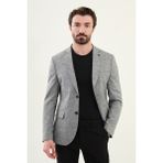 MCR Kırçıllı Slim Fit Mono Yaka Keten Erkek Ceket - Siyah - 52