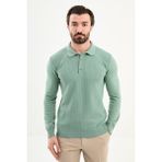 MCR Örgü Desenli Slim Fit Polo Yaka Yün Erkek Triko Kazak - Açık Yeşil