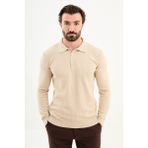 MCR Örgü Desenli Slim Fit Polo Yaka Yün Erkek Triko Kazak - Bej