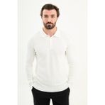 MCR Örgü Desenli Slim Fit Polo Yaka Yün Erkek Triko Kazak - Ekru - 2XL