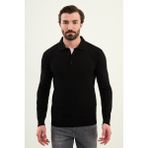 MCR Örgü Desenli Slim Fit Polo Yaka Yün Erkek Triko Kazak - Siyah - XL