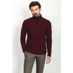 MCR Örgülü Bordo Rengi Slim Fit Tam Balıkçı Yaka Yün Erkek Kazak - XL