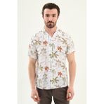 MCR Palmiye Baskılı Slim Fit Apaç Yaka Kısa Kollu Erkek Gömlek - Haki - 2XL