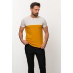 MCR Parca Desenli Hardal Rengi Slim Fit Bisiklet Yaka Erkek T-shirt - Sarı - Gri