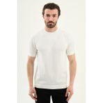 MCR Parçalı Slim Fit Bisiklet Yaka Erkek Triko T-Shirt - Ekru - XL