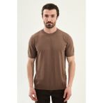 MCR Parçalı Slim Fit Bisiklet Yaka Erkek Triko T-Shirt - Sütlü Kahve - 2XL