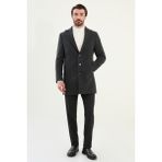 MCR Siyah Desenli Slim Fit Geniş Yaka Kaşe Erkek Kaban Orta Kalınlık ve Polyester Astar ile Konfor - 48