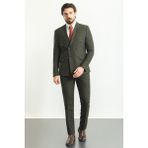 MCR Slim Fit Erkek Takım Elbise Haki Sivri Yaka Kruvaze Model Kapak Cep - 50 - 6 Drop