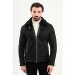 MCR Suni Deri Slim Fit Içi Kürklü Yandan Cep Fermuarlı Erkek Mont - 50 - Siyah