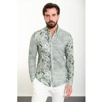 Mcr Yaprak Desenli Haki Slim Fit Uzun Kollu Gofre Erkek Gömlek 37886.24Y