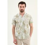 MCR Yaprak Desenli Slim Fit Apaç Yaka Kısa Kollu Erkek Gömlek - Yeşil - XL