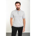 MCR Yatay Çizgili Gri Slim Fit Polo Yaka Erkek Triko T-Shirt - Ekru - Gri