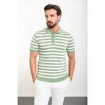 MCR Yatay Çizgili Slim Fit Polo Yaka Erkek Triko T-Shirt - Ekru - Açık Yeşil