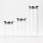Mcreative 2'li Vakum Kapaklı Borosilikat Cam Saklama Kabı Seti - Mini Boy, Hava Geçirmez, Gıda Saklama Için Ideal-Baharat,kahve,şeker-Mini Baharatlık (Metal Yuvarlak, 360 Ml)