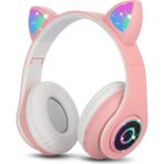 Mcreative Bluetooth Kulaklık Kız Çocuk Kulak Üstü Kedi Kulaklığı Rgb LED Işık Katlanabilir Stereo Kablosuz Kulaklık Çocuklar ve Yetişkinler Için Mikrofonlu Dizüstü Bilgisayar / Pc / Tv (Pembe)