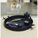 Mcreative Kulplu Metal Tepsi Siyah 37 cm Country Tarzı Tepsi